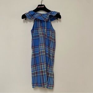 Tea Girls Cotton Plaid Ruffle Dress Size 12 Blue Pink